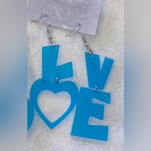 Lovely “LO💙VE” Earrings- New, Good Vibes, Happy💗💙🩵💞💓 BIG Statement Jewelry - Picture 1 of 9